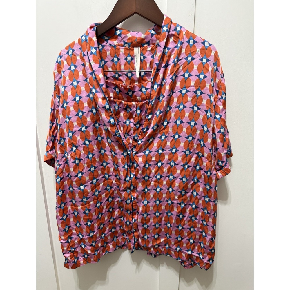 Anthropologie LyreBird Silky Printed Pajama Set Sold Out Print Top XL Shorts LG - Picture 7 of 16
